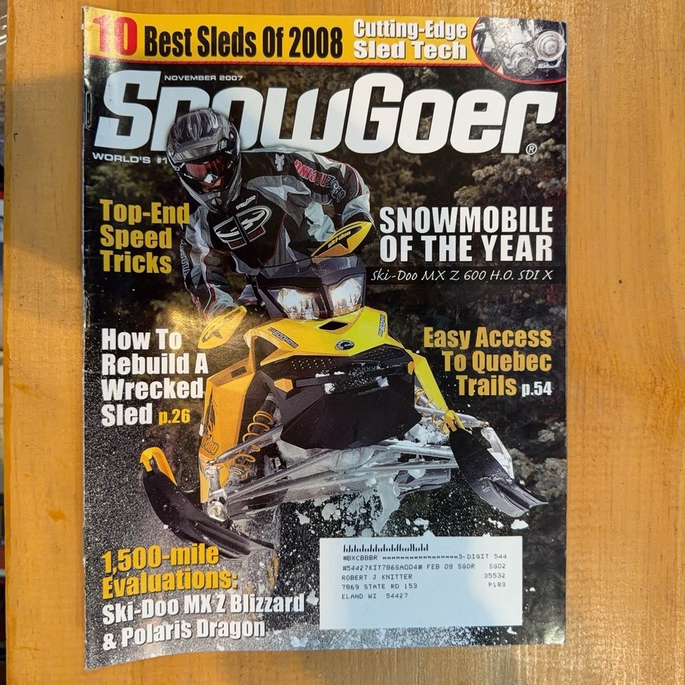 Snow Goer Magazine November 2007 10 Best Sleds 2008 Ski-Doo Polaris Yamaha